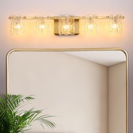 Osimir 5-Light Bathroom Vanity Lights, 31" Brushed Gold Bathroom Light Fixtures Over Mirror with Clear Glass, Modern Bath Wall Sconce Lighting for Bath Restroom, OS-MM5002-5BG