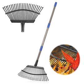 Garden Rake for Leaves, Leaf Rakes Heavy Duty for Yard,Lawn,Shrub,Grass,Mulch, 18" Metal Head,6ft Adjustable Long Handle,Adults Kids Rake for Gardening