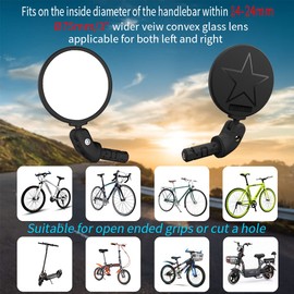 BriskMore Bike Bar End Mirror for Scooter Electric Bikes - HD Glass Convex Lens Rearview Mirror, Safe Cycling, Easy to Install 1PC