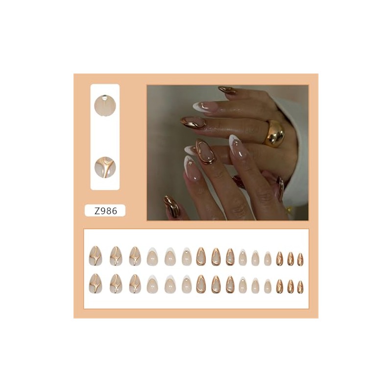 Juego de 24 uñas postizas cortas en forma de almendra