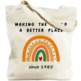 Xasopffe Funny 40th Birthday Gifts for Women, 1985 Birthday Decorations Canvas Tote Bag with Pockets, Kitchen Reusable Grocery Bags 40 Year Old Gifts for Mom Wife Anniversary Mothers Day Christmas