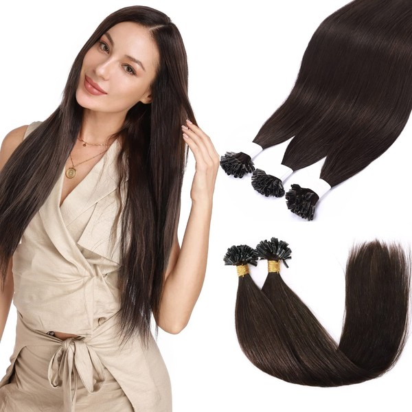 S-noilite Keratin Bondings Extensions Real Real Hair 0.5 g Real Hair Extensions Bondings U-Tips Human Hair Extensions #2 Dark Brown 60 cm (100 Strands - 50 G)
