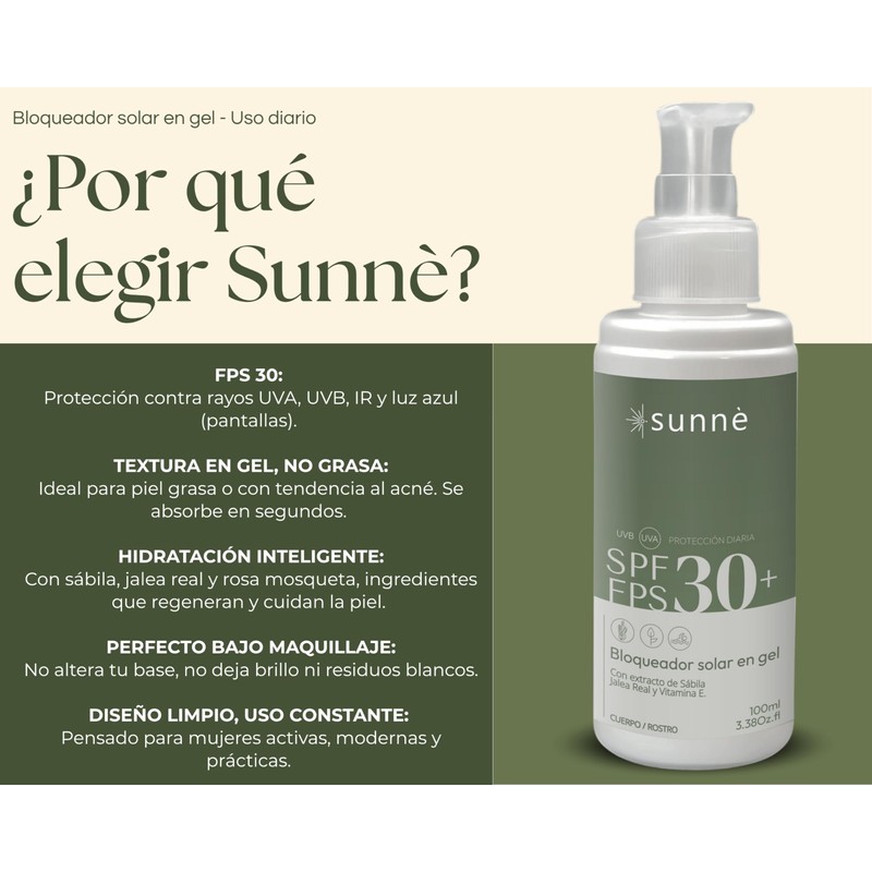 Sunnè Bloqueador Solar Facial en Gel FPS 30 – Protector