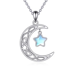 AINFQY Sun and Moon Necklace for Women 925 Sterling Silver Sun Moon Star Pendant Necklace Moonstone Jewellery Gift, Sterling Silver, Moonstone