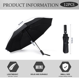 12 Pcs Windproof Travel Umbrella 10 Ribs Automatic Open Close Umbrella Strong Steel Shaft, Wind Resistant, Compact Travel Umbrella Folding Umbrella Rain Umbrella for Men Women (Black, Blue, Gray)