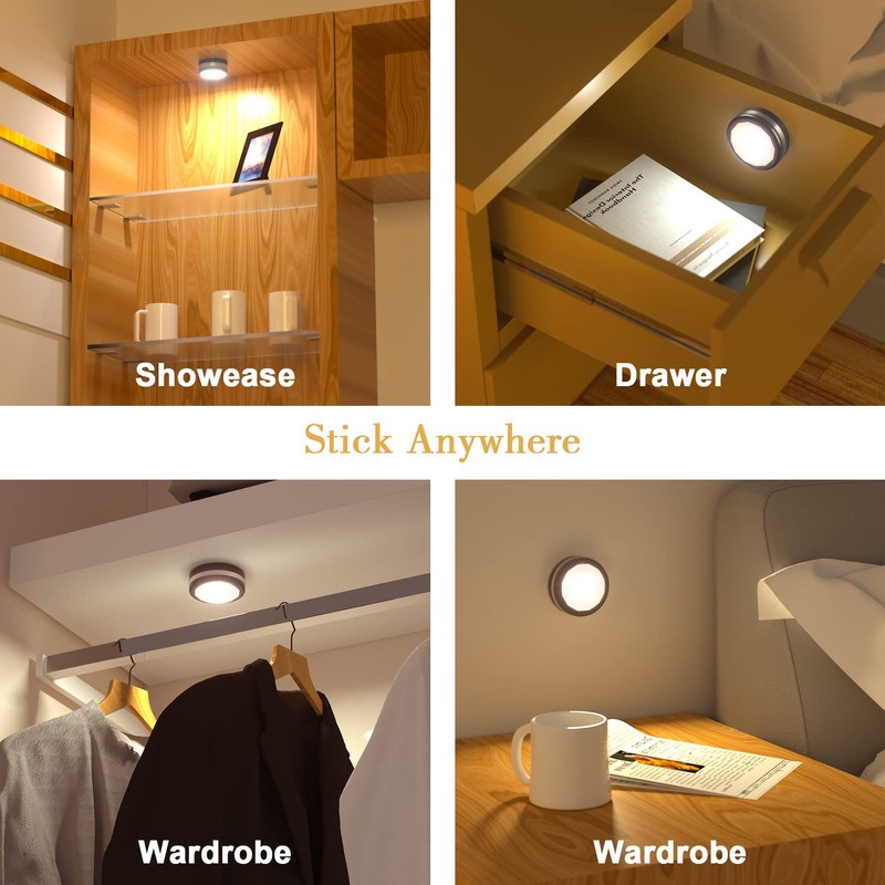 Starxing Puck Lights with Remote Control, Under Cabinet Lighting Dimmable