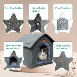 Whiwhi Cat House Cat Cave for Indoor Dog House with Plush Cushion Cat Kennel Foldable Soft Cat Nest 40x35x40cm