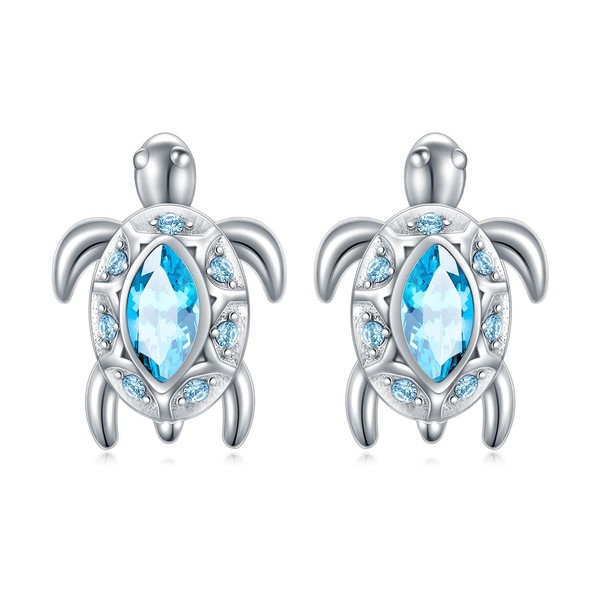 Turtle Earrings 925 Sterling Silver Sea Turtle Studs with March