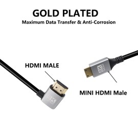 RIIEYOCA 90 Degree Right Angle UHD 8K Mini HDMI Male to HDMI Male 48Gbps High Speed 2.1 Cable Supports 8k@60Hz, 1080p, ARC, 3D, for DVR, HDTV, (Right Angle, 1M)