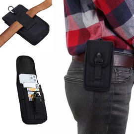 Phone Belt Holder Holster Waist Pouch, Compact Phone Pouch Nylon Holster,Comes with 1Pcs Carabiner, Outdoor Multipurpose Utility Gadget for Outdoors,Cycling, Hiking, Climbing(Black)