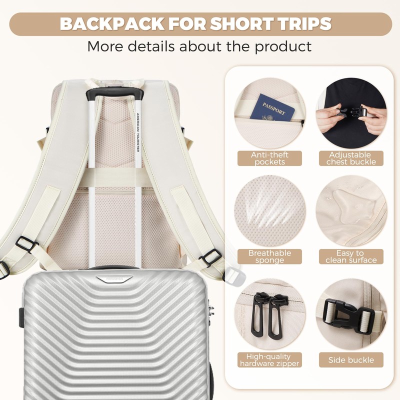 Gluckstar Hand Luggage 45x36x20 for Easyjet, beige, Travel
