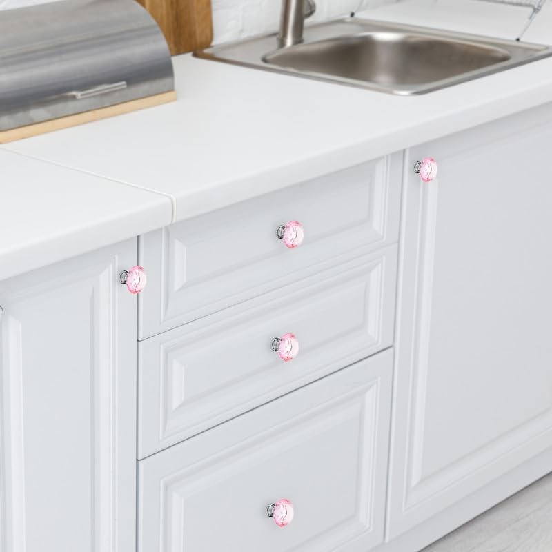 Ravinte Pack of 10 Crystal Drawer Knobs and Handles, Pink