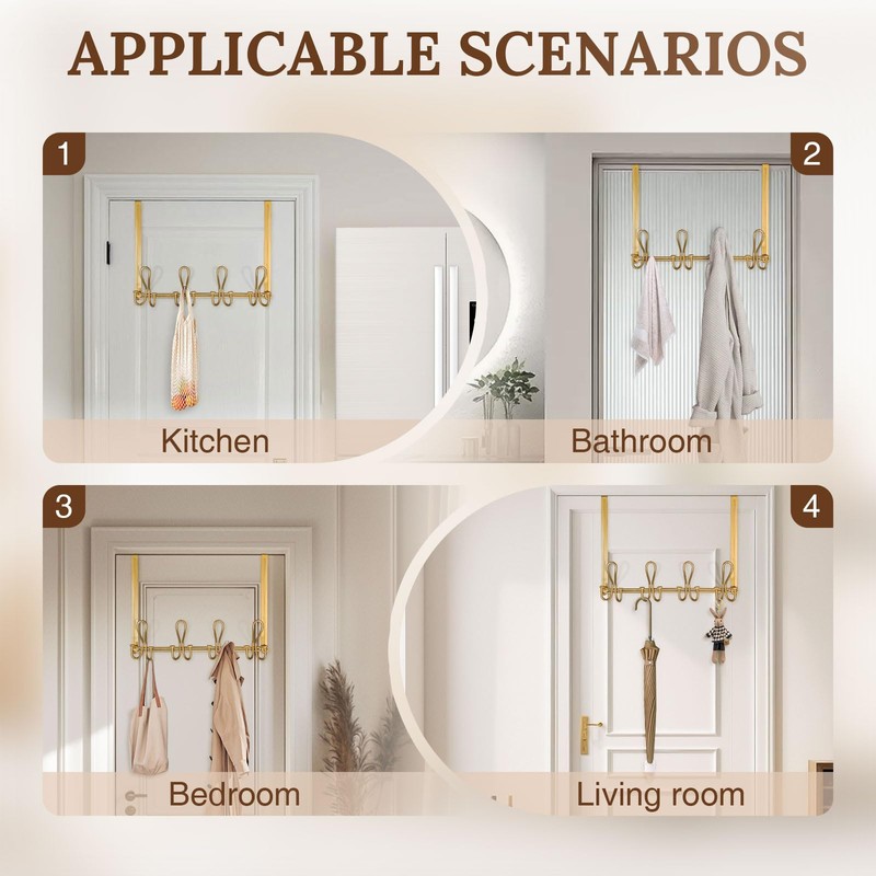 FantasHome Double Prong Over The Door Hook Rack with 12