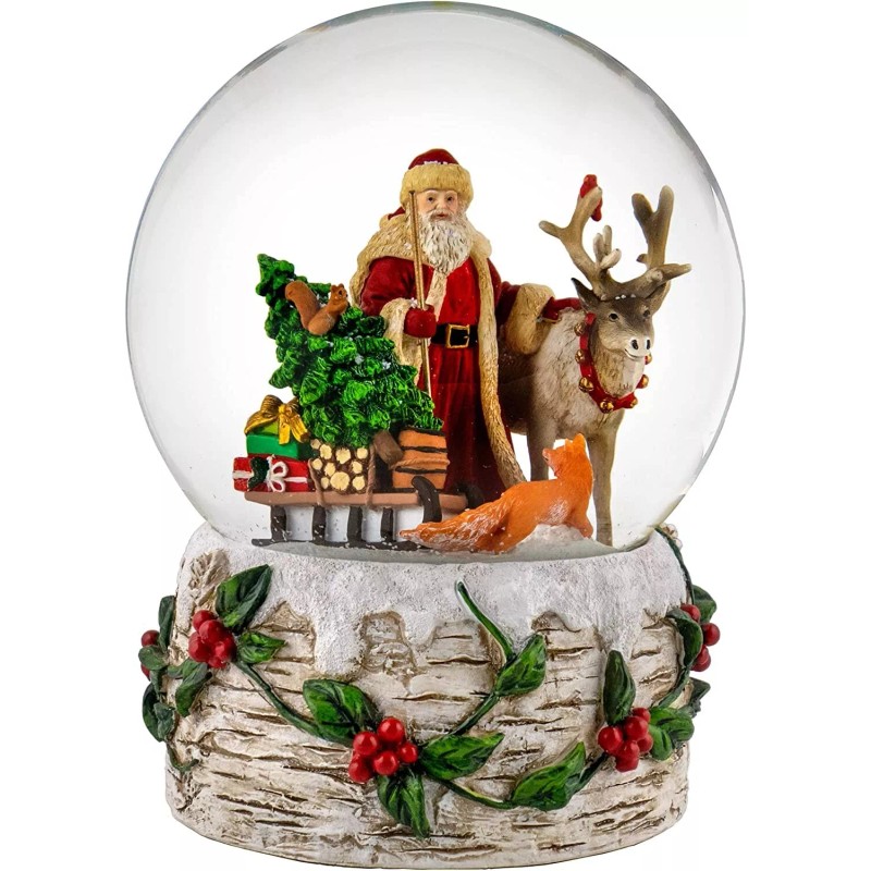 San Francisco Music Box 120MM Musical Santa w/ Reindeer Snow