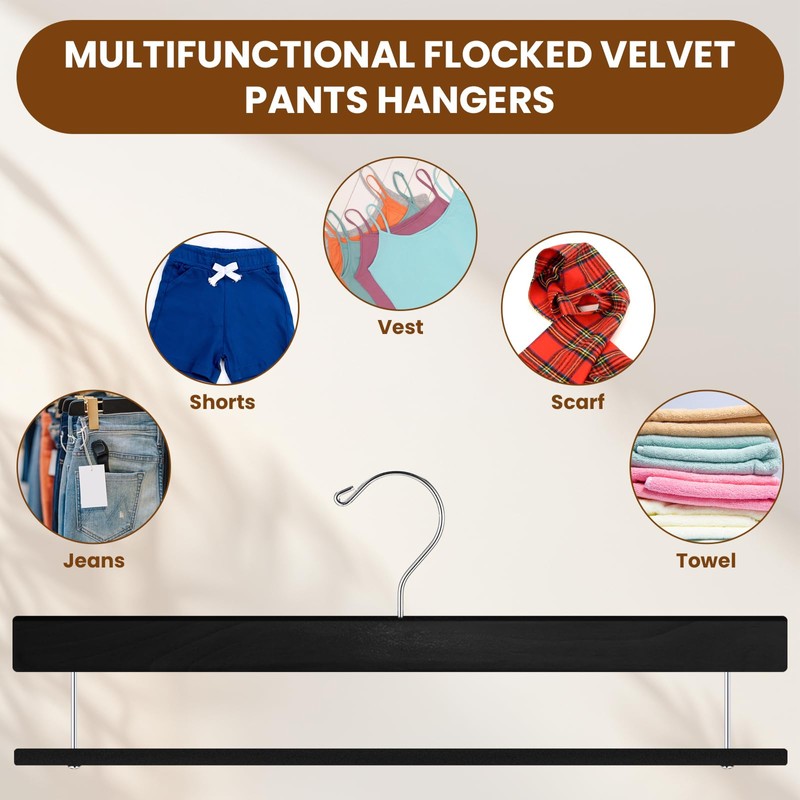 Chunful 10 Pack Wooden Velvet Pants Hangers - 16 Inch