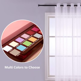 96 Inch Sheer Curtains White Grommet Set of 2 Panels Window Sheer Semi Drapes Faux Linen Look Voile Curtains for Girls Bed Room Living Bath Nursery Wide 52 x 96 Long 8ft Solid Plain Pure Bright White