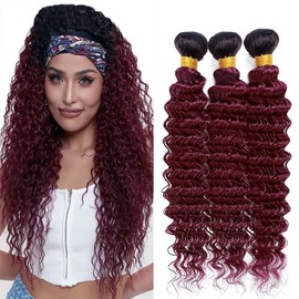 Ombre Human Hair 1b99j Burgundy Bundles Human Hair Burgundy Deep Wave Bundles 14 16 18 Inch Two Tone Black and Wine Red Bundles For Black Women Soft and Shiny Hair Weave