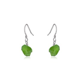 Peridot Raw Nugget Earrings in Stainless Steel