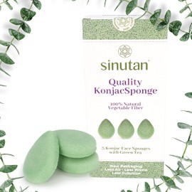 Sinutan® Konjac Sponge | 100% Natural (Set of 3) Bamboo Activated Charcoal / Green Tea / Pure Red | Face Cleaning Sponge | Detox Face Sponge | Ecological Gift Idea (Konjac Green)