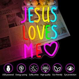Jesus Loves me Neon Sign for Wall Decor Jesus Birthday Party Decorations Led Sign Dimmable Christian Neon Light Religious Light Up Sign for Home Classroom Christ Living Room Bedroom Gift