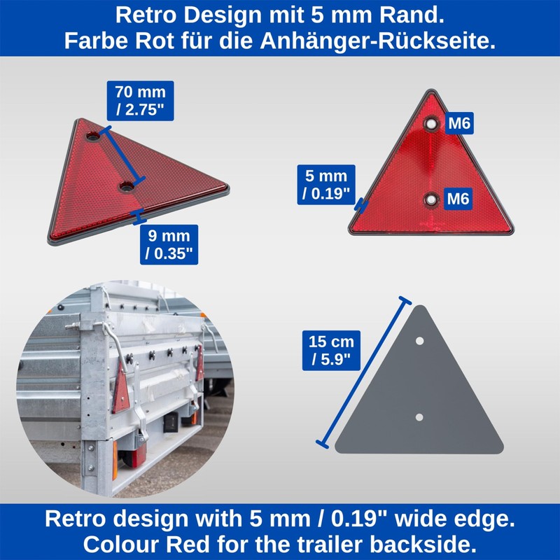 Car Trailer Reflector Triangle, 2 Pack, Red Reflectors for Trailer