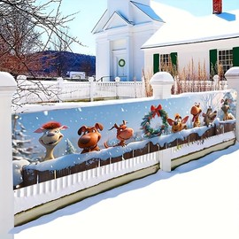 Blissyard Christmas Banner Fence Banner Double Sided 78x17 Animal Banner Fun Animal Characters With Snowy Wreath 71x43 Inch Holiday Outdoor Decoration Yard Lawn Banner