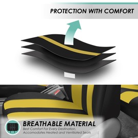 FH Group Universal Car Seat Covers Rear Set for SUV Truck Sedan Vans | Cloth Seat Cover Set Waterproof Washable Airbag Compatible Split Bench Protector Interior Upgrade - Yellow