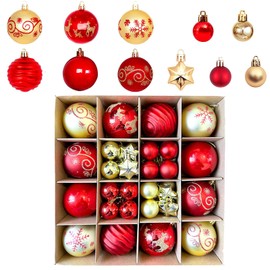 Christmas Ornaments, Nordic Style, Large, Luxurious, 2.4 inches (6 cm), Set of 44, Red, Gold, Christmas Ornaments, Decorations, Balls, Ornaments, Stylish, Gorgeous, Red, Red Gold