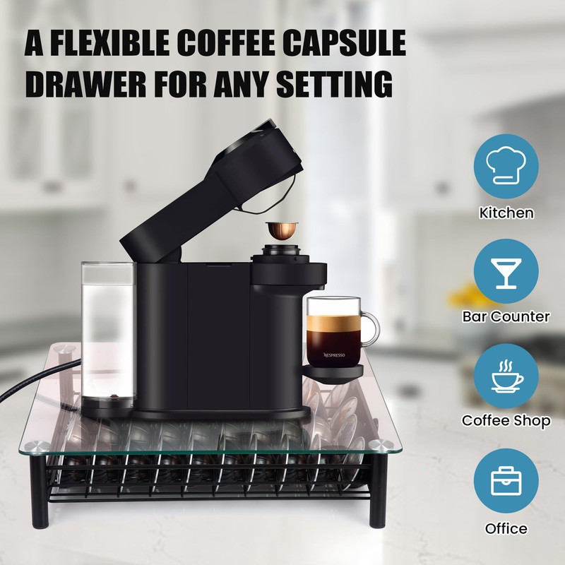 Tempered Glass Coffee Pod Drawer,Nespresso Vertuo Pod Holder Drawer for