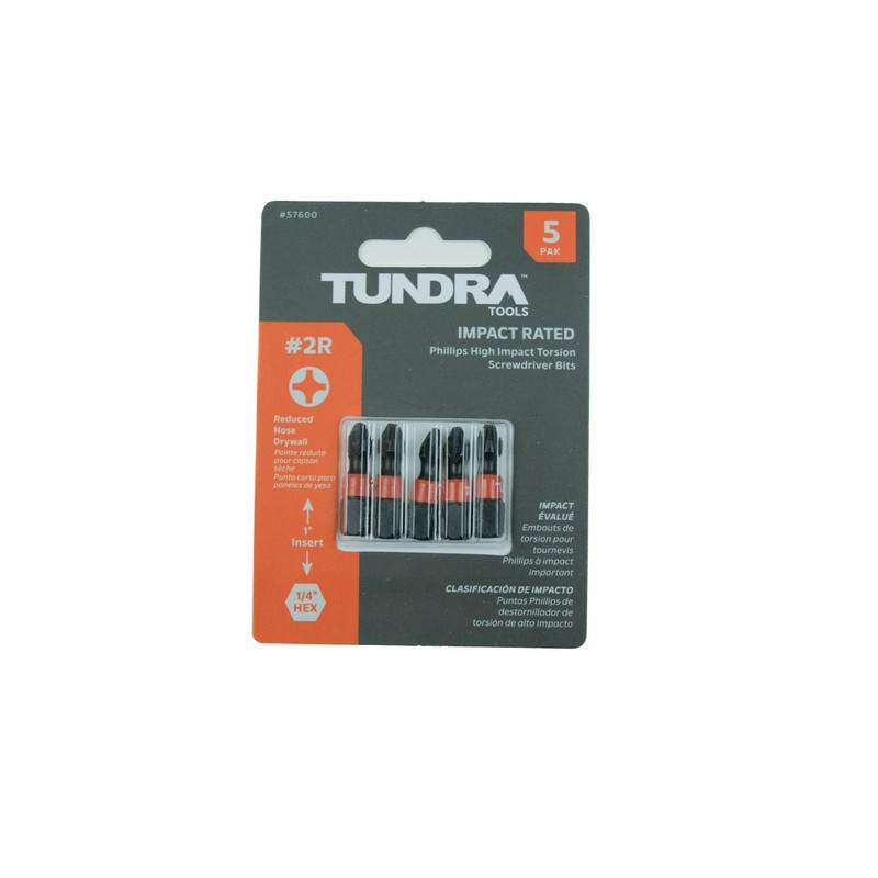 Tundra Tools #2R Impact Screwdriving Drywall Bits 57600, 5 Pack,
