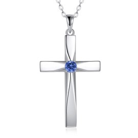 ONEFINITY Cross Necklace 925 Sterling Silver Origami Cross Birthstone Pendant Necklace Religious Cross Jewelry Gifts for Women(December)