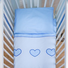 2 Piece 100% Cotton Duvet Cover Pillowcase Set 70 x 80 cm for Baby Crib (Heart Blue)