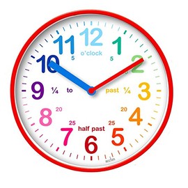 Acctim Wickford Kids Teaching Wall Clock Quartz Rainbow Dial Quarter Markers Red 20cm 22524