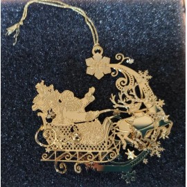 Danbury Mint Holiday Danbury Mint 23kt Gold Plate Christmas Sleigh with Santa & Reindeers NIB