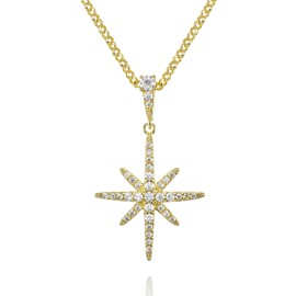 Namana Nordstern Necklace for Women with Cubic Zirconia, 18K Gold Plated, Rose Gold Plated or Silver Star Necklace, Lucky Star Necklace with Gift Box, Brass, Cubic Zirconia