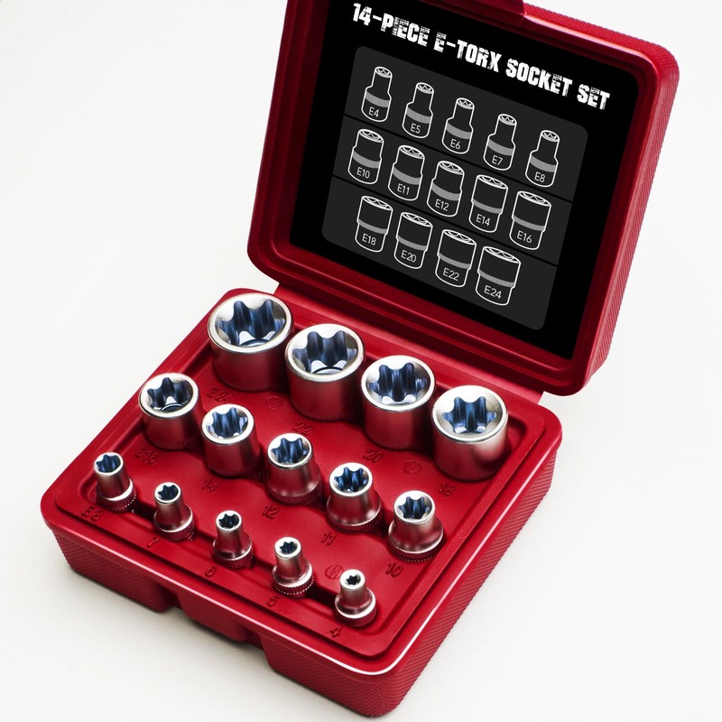 14-Piece E-Torx Socket Set, 3/8”, 1/2”, 1/4” Premium Ultimate Female