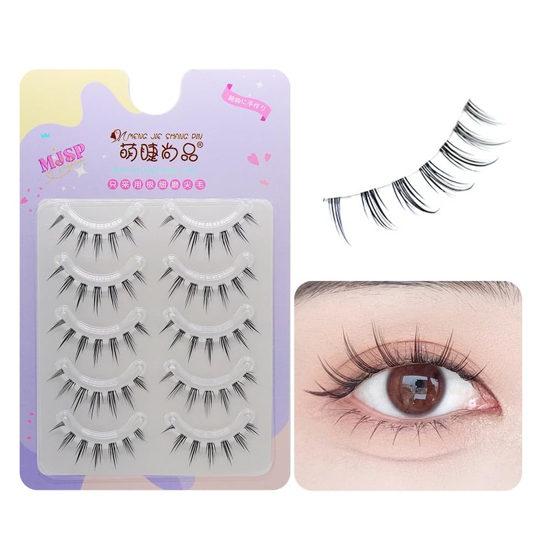 K-07 Natural False Eyelashes, Natural, 5 Pairs Popular, Transparent Axis,