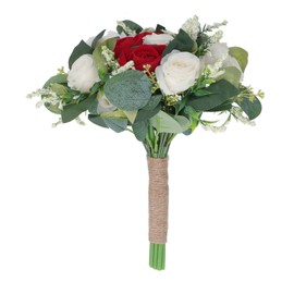 Wedding Bouquet Artificial Fake Flower Bouquet Romantic Bridal Hand Bouquet for Celebration Ceremony Anniversary Party Red