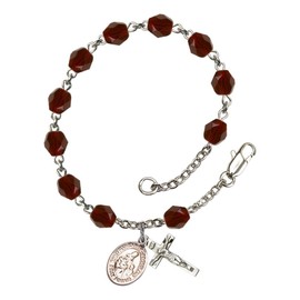 St. Margaret of Scotland Silver Plate Rosary Bracelet 6mm January Red Fire Polished Beads Crucifix Size 5/8 x 1/4 medal charm