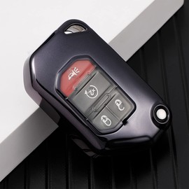 Soft TPU Flip Key Fob Cover Case Fit for 2018 2019 Jeep Wrangler JL JLU Rubicon 2020 2021 Jeep Gladiator JT Sahara JLU OHT1130261 Remote Holder Skin Protector Keyless Entry Sleeve Accessories (Black)