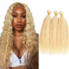 Honey Blonde Kinky Curly Human Hair Bundles 14 16 18 Inch Designed for Black Women Human Hair 3 Bundles