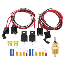 Dual Electric Fan Wiring Kit With Thermostat Radiator Temperature Sensor Switch 185 On 175 Off, Cooling Thermostat Kit 4 Pin, 40 AMP Waterproof Relay Kit