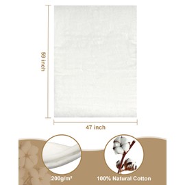 PLANTIONAL Natural Cotton Batting for Quilts: 47-Inch x 59-Inch Light Weight Purely Natural All Season Quilt Batting for Quilts, Craft and Wearable Arts