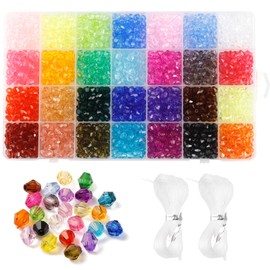 28 Types of Faceted Crystal Beads, 6 mm Beads for Bracelets, Bicone Beads Set for Bracelets Crafts, Crystal Beads for Necklaces, Jewellery Making, DIY Crafts etc