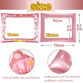 ROSE GOLD 16th birthday Inflatable Photo Booth Selfie Frame & Props Set Giant Selfie Photo Booth Picture Frame Photo Props Blow Up Photo Frame for 16 Years Old Birthday Party Decoration Supplies