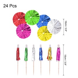 sourcing map 24 Pcs Aluminum Drink Umbrellas Cocktail,3.9 Inch Cocktail Picks Toothpicks Colorful Mini Paper Umbrellas for Drinks Cupcake Beach Party Decorations