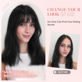 Hairro Human Hair Topper with Wispy Bangs, Clips on 360° 3D Cover Real Hairpieces Lightweight, 2.25"x6" Base for Women with High Hairline/Thinning Hair, 10 Inch Dark Brown