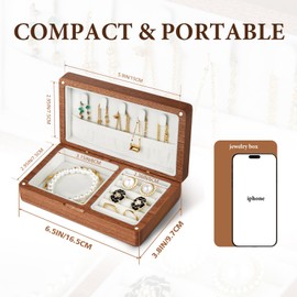 LadyRosian Wooden Small Jewelry Box - Mini Wood Travel Jewelry Case Portable Organizer for Rings, Earrings, Necklaces & Bracelets Storage Women Girls Men,Sapele