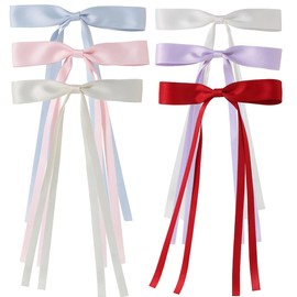 6Pcs Silky Satin Bow Hair Clips Long Tail Ribbon Hair Bows Slides Metal Bowknot Clips Barrettes Cute Hair Accessories for Women Girls Toddlers Teens Kids Hair Barrettes Bowknot