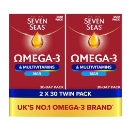 Seven Seas Omega-3 & Multivitamins Man, with B Vitamins and Magnesium, 60 Omega-3 Capsules + 60 Multivitamins Tablets, 2 Months Supply (2X 30 Days Twin Pack), with Educational Leaflet